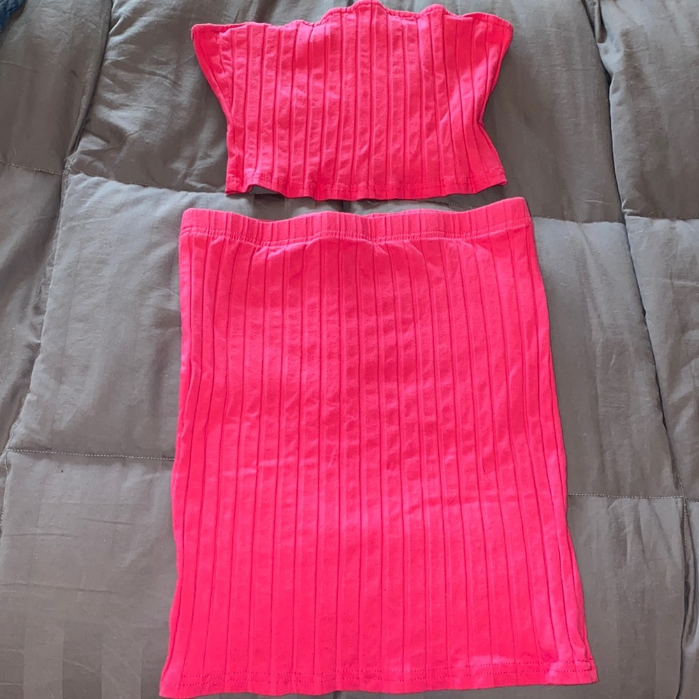 Hot Pink Shein two piece skirt and tube top